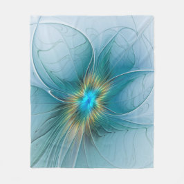 De kleine schoonheid Modern Blue Gold Fractal Flow Fleece Deken
