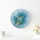 De kleine schoonheid Modern Blue Gold Fractal Flow Grote Klok (Huis)