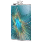 De kleine schoonheid Modern Blue Gold Fractal Flow Heupfles (Links)