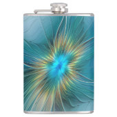 De kleine schoonheid Modern Blue Gold Fractal Flow Heupfles (Voorkant)