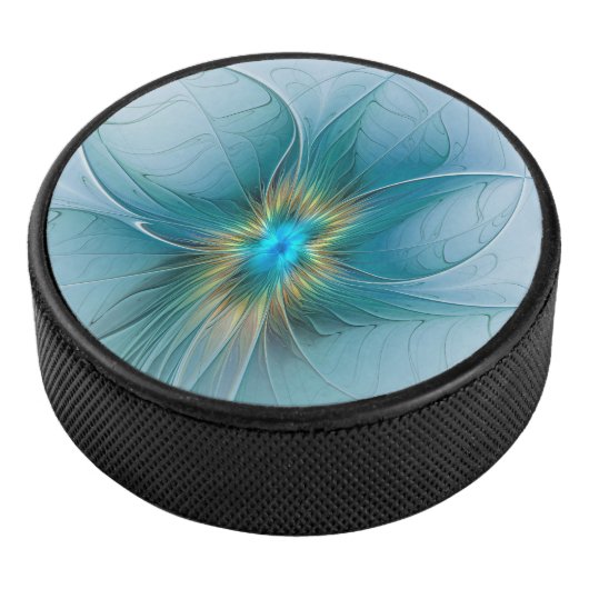 De kleine schoonheid Modern Blue Gold Fractal Flow Hockey Puck (3/4)