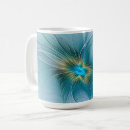 De kleine schoonheid Modern Blue Gold Fractal Flow Koffiemok