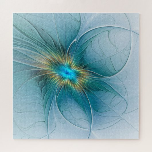 De kleine schoonheid Modern Blue Gold Fractal Flow Legpuzzel (Horizontaal)