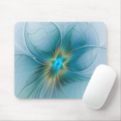 De kleine schoonheid Modern Blue Gold Fractal Flow Muismat (Met muis)