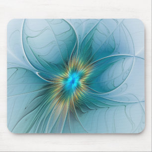 De kleine schoonheid Modern Blue Gold Fractal Flow Muismat