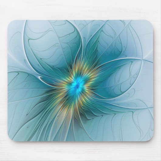 De kleine schoonheid Modern Blue Gold Fractal Flow Muismat (Voorkant)