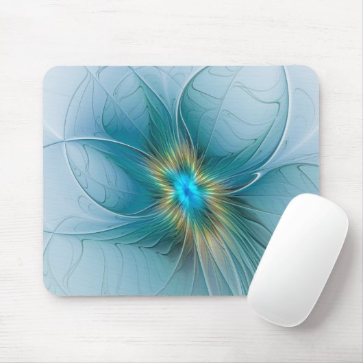 De kleine schoonheid Modern Blue Gold Fractal Flow Muismat (Met muis)