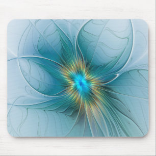 De kleine schoonheid Modern Blue Gold Fractal Flow Muismat
