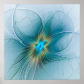 De kleine schoonheid Modern Blue Gold Fractal Flow Poster (Voorkant)