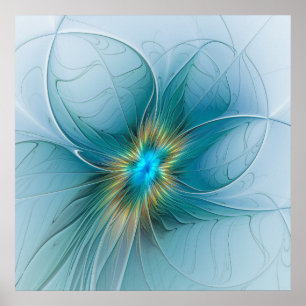 De kleine schoonheid Modern Blue Gold Fractal Flow Poster