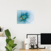 De kleine schoonheid Modern Blue Gold Fractal Flow Poster (Thuiskantoor)