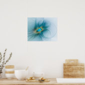 De kleine schoonheid Modern Blue Gold Fractal Flow Poster (Keuken)