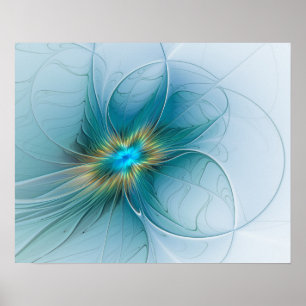 De kleine schoonheid Modern Blue Gold Fractal Flow Poster