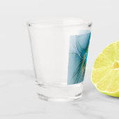 De kleine schoonheid Modern Blue Gold Fractal Flow Shot Glas (Links)