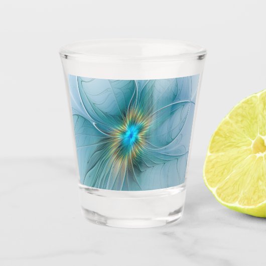 De kleine schoonheid Modern Blue Gold Fractal Flow Shot Glas (Voorkant)