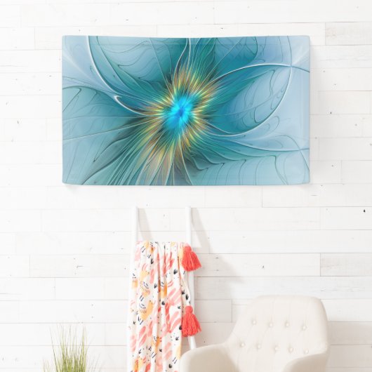 De kleine schoonheid Modern Blue Gold Fractal Flow Spandoek (Insitu)