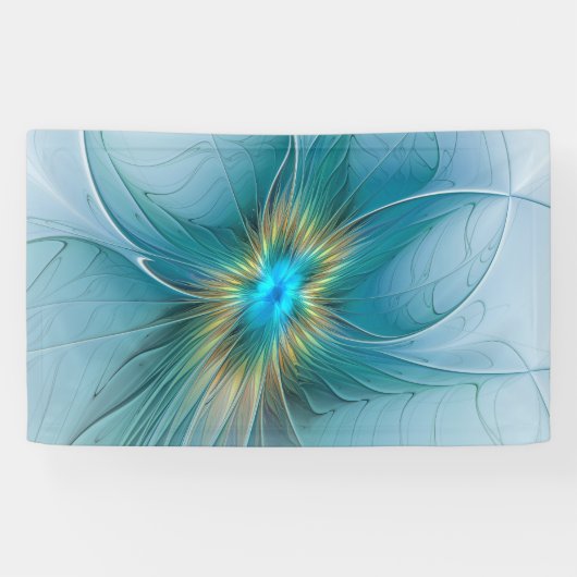 De kleine schoonheid Modern Blue Gold Fractal Flow Spandoek (Horizontaal)