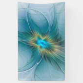 De kleine schoonheid Modern Blue Gold Fractal Flow Spandoek (Verticaal)