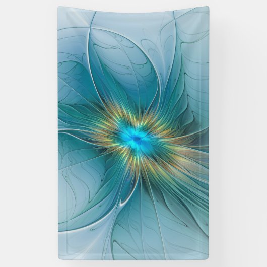 De kleine schoonheid Modern Blue Gold Fractal Flow Spandoek (Verticaal)