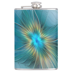 De kleine schoonheid moderne blauwe gouden fractal heupfles