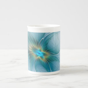 De kleine schoonheid moderne blauwe gouden fractal porselein kop