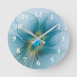 De kleine schoonheid moderne blauwe gouden fractal ronde klok