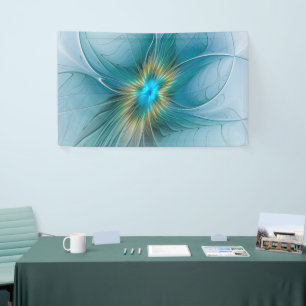 De kleine schoonheid moderne blauwe gouden fractal spandoek