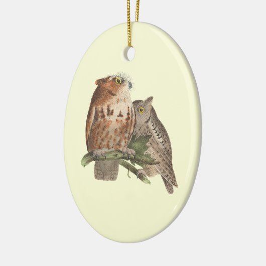De kleine schreeuwerige uil (Bubo asio) Keramisch Ornament (Links)