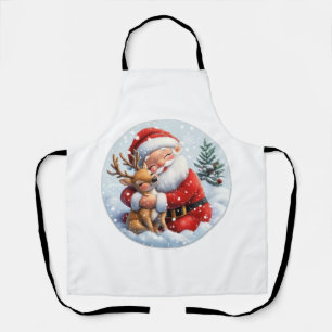 De kleine sidekick van de kerstman schort