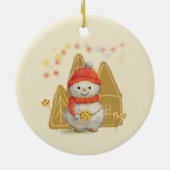 de kleine sneeuwpop en het chocoladekoekje keramisch ornament (Achterkant)