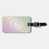 De kleine zeemeermin. Golden schalen op een roze,  Bagagelabel (Voorkant horizontaal)