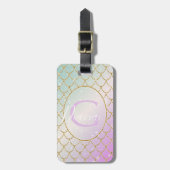 De kleine zeemeermin. Golden schalen op een roze,  Bagagelabel (Voorkant verticaal)