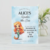 De Kleine Zeemeermin Pool Party Verjaardagsuitnodi Kaart (Staand voorkant)