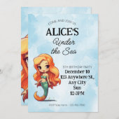 De Kleine Zeemeermin Pool Party Verjaardagsuitnodi Kaart (Voorkant / Achterkant)