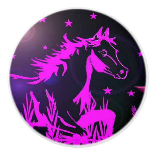 De kleine zoete pony, roze keramische knop (Voorkant)