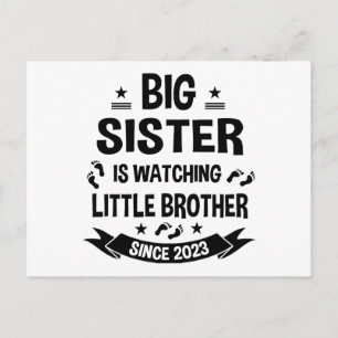 De kleine zus zorgt voor de grote broer in briefkaart