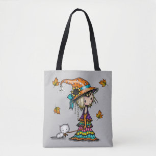 De Kleine Zwerver Heks en Kat Halloween Kunst Tote Bag