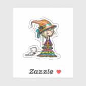 De Kleine Zwerver Heks en Kat Halloween Sticker (Vel)
