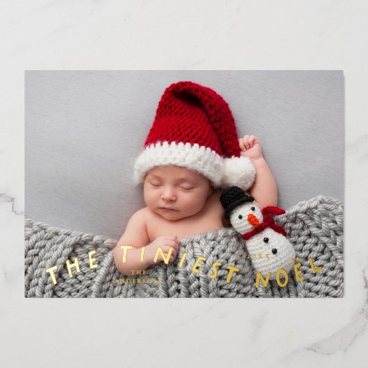 De kleinste Noel Kerstmis Geboorteaankondiging Folie Feestdagenkaart (Voorkant)
