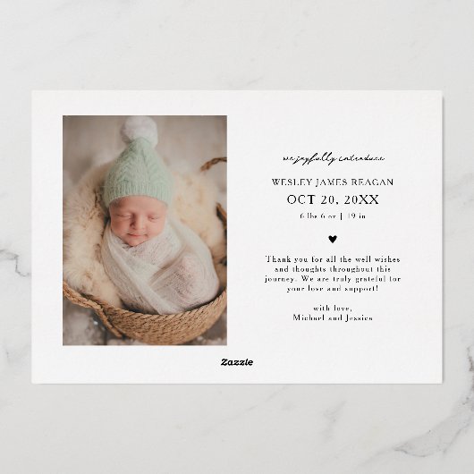 De kleinste Noel Kerstmis Geboorteaankondiging Folie Feestdagenkaart (Achterkant)