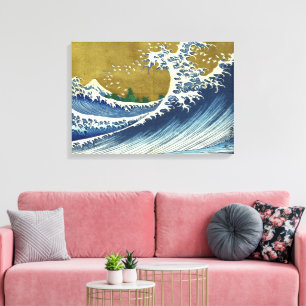 De kleur van de grote golf Hokusai Canvas Afdruk