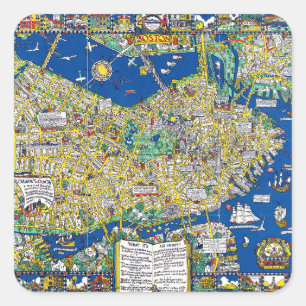 De kleur van een oude stad is een kaart van Boston Vierkante Sticker