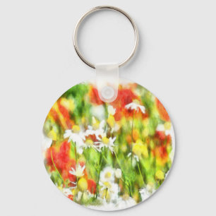 De kleuren van de lente op een zondagse Waterverf Sleutelhanger