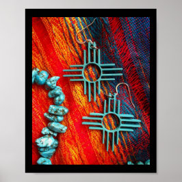 De kleuren van een Santa Fe Sunset Turquoise Zia S Poster