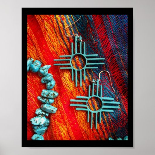 De kleuren van een Santa Fe Sunset Turquoise Zia S Poster (Voorkant)