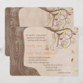 De kleurenboom van de val op bruin papieren bruilo kaart (Voorkant / Achterkant)