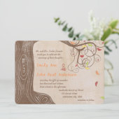 De kleurenboom van de val op bruin papieren bruilo kaart (Staand voorkant)