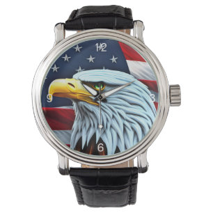 De kleurrijke Amerikaanse adelaar met vlaggetje Horloge
