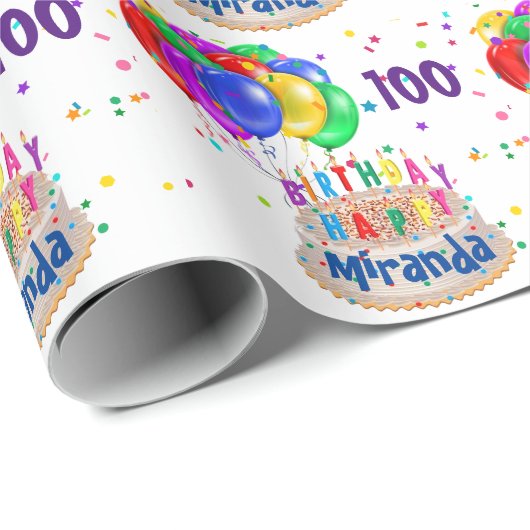 De kleurrijke ballonnen voegen de NAAM 100 Dag van Cadeaupapier (Rol Hoek)