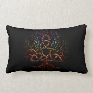 De kleurrijke boom van het leven met Triquetra Kussen
